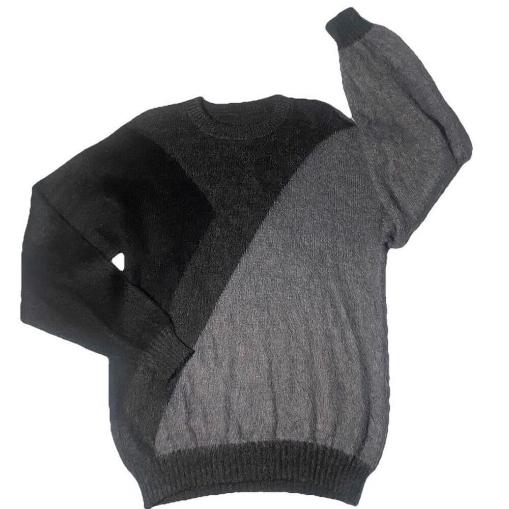 Vintage Y2K Colorblock Sweater 90s Grunge Knit Pullover Black Gray Unisex